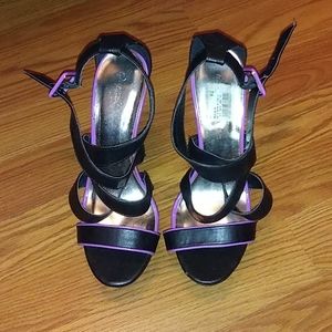 Purple and black strappy heels